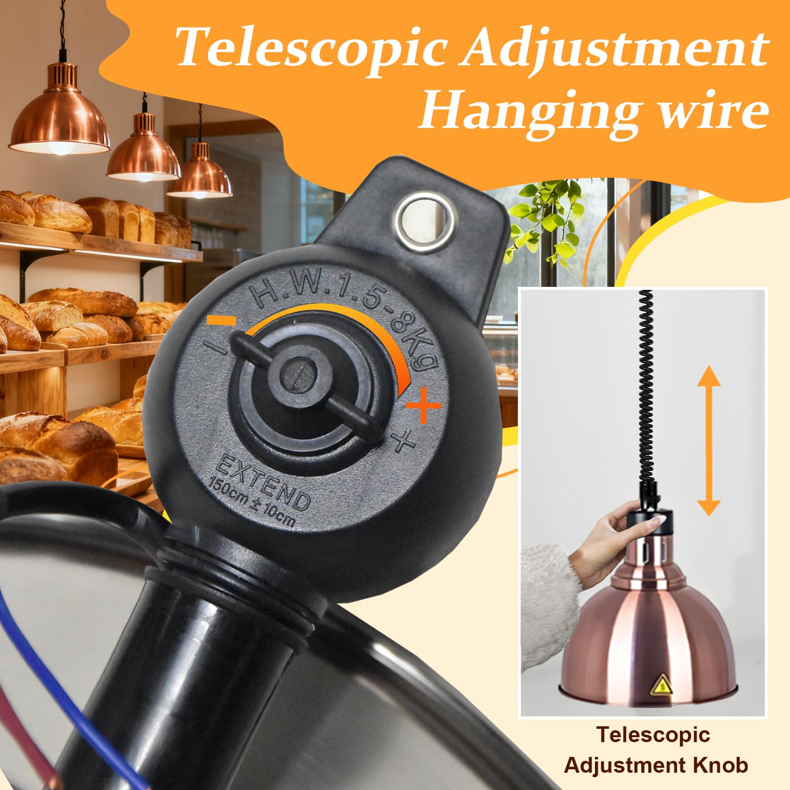 Lampada Riscaldante per Alimenti, Lampade Scaldavivande Cucina 19 cm/25 cm, Lampade Riscaldanti Cucina Ristorante Regolabile, 250W Sospeso Lampada Scalda Piatti Ristorante (C-25cm,2 Pezzi)