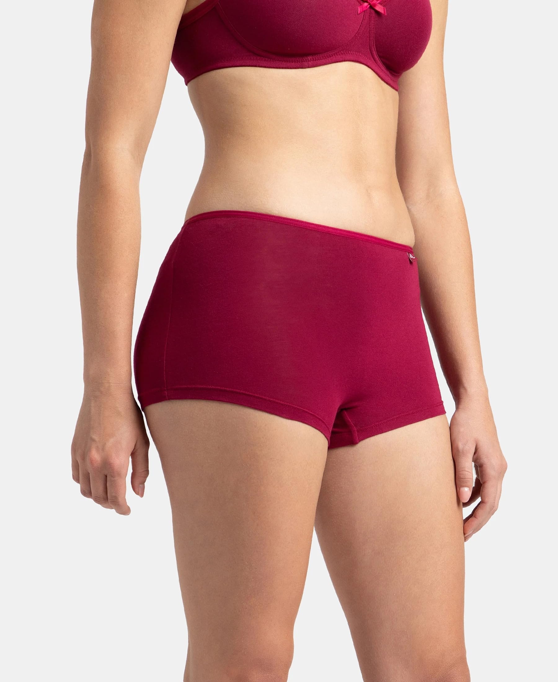Jockey SS04 Women's High Coverage Super Combed Cotton Elastane Stretch Boy Leg with Concealed Waistband and StayFresh Treatment (Pack of 2)_Beet Red & Heather Rose_S - Image 4 thumbnail