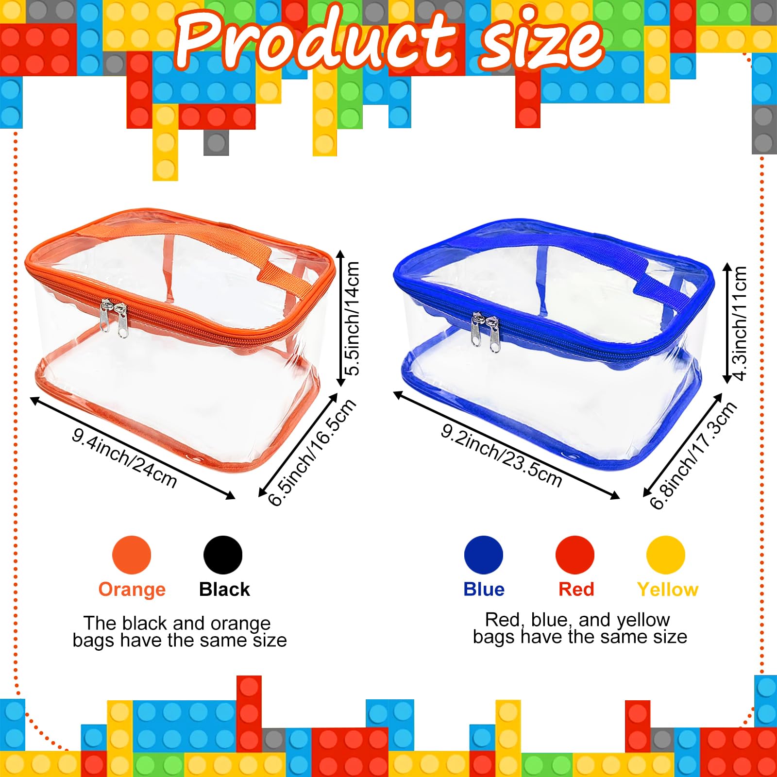 5 Pack Clear PVC Storage Bags, 9.4 x 6.5 x 5.5 Inch with Zipper, Reusable Waterproof Organizer Pouch for Board Games, Building Blocks, Toys and Books