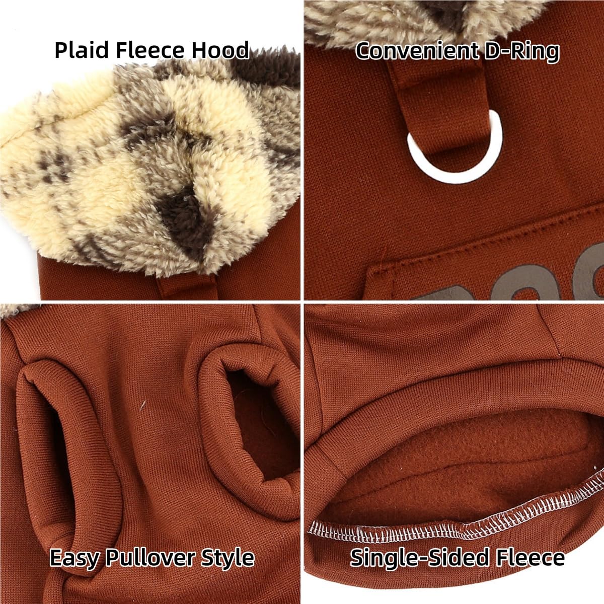 XHYRHTS Maglione in Pile per Cani con Cappuccio Scozzese Fuzzy per Razze Piccole XSmall, Caldo Pullover Senza Maniche con Anello a D e Tasca, Completo Invernale con Cappuccio per Cuccioli Gattini