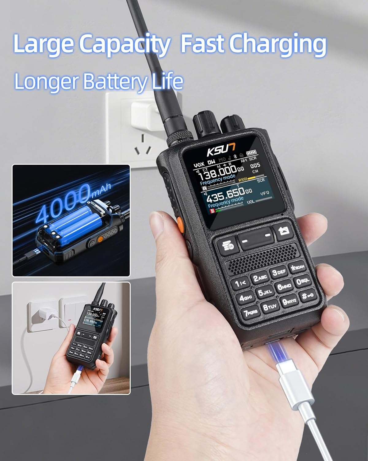 KSUN GMRS Radio, UV-5RM 10W Handheld Ham Walkie Talkies, Long Range Two-Way Radio with NOAA Weather Aler, Portable Type-C Rechargeable, AM/FM Reception Multi-Band Radios for Adults