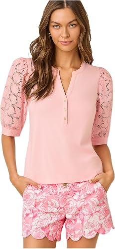 Lilly Pulitzer Womens Ronson Eyelet Knit Top Pink Muse MD One Size