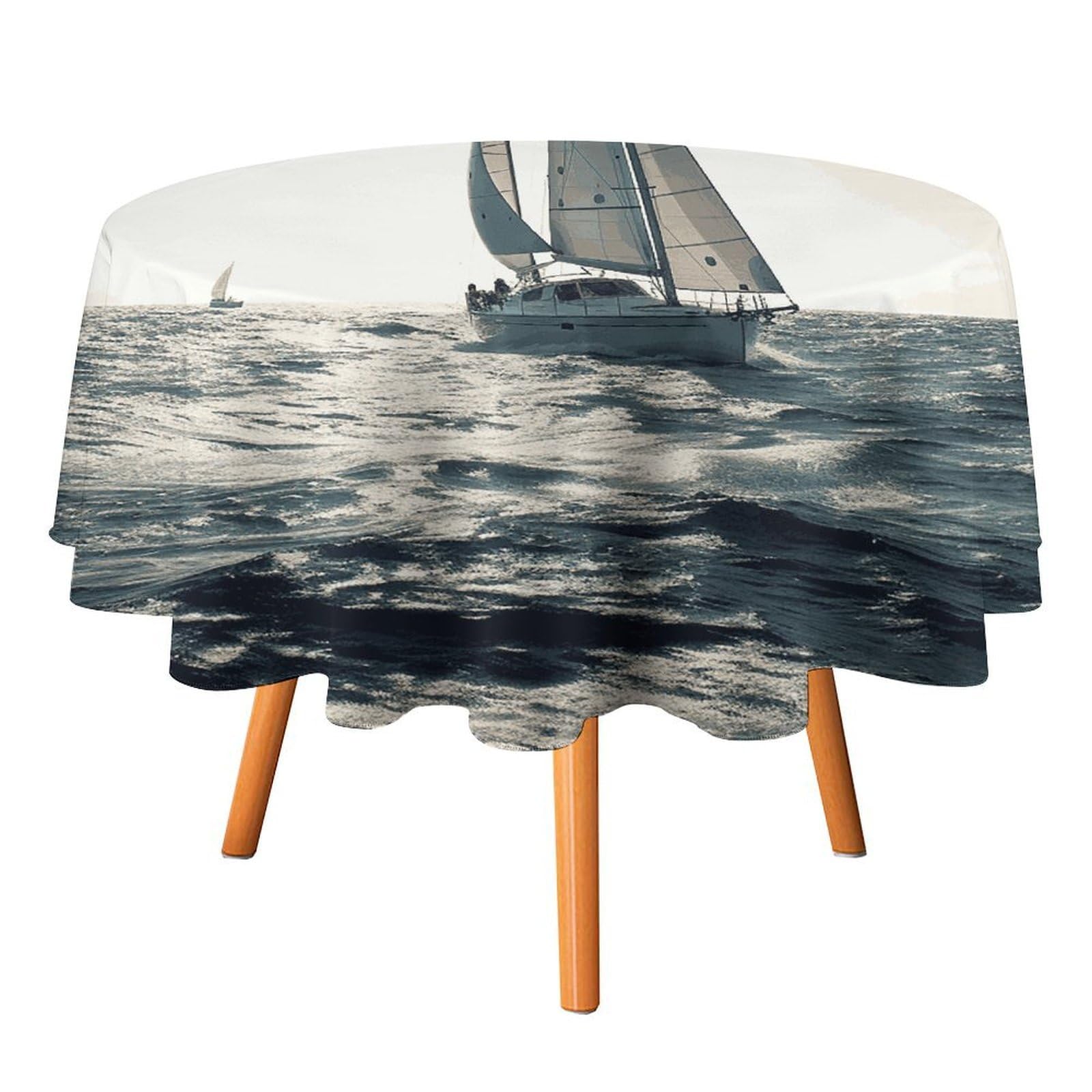 SMAZDFXX Ocean Sailing Tablecloth for Restaurant, Round Polyester Table Cover 60x60in for Party