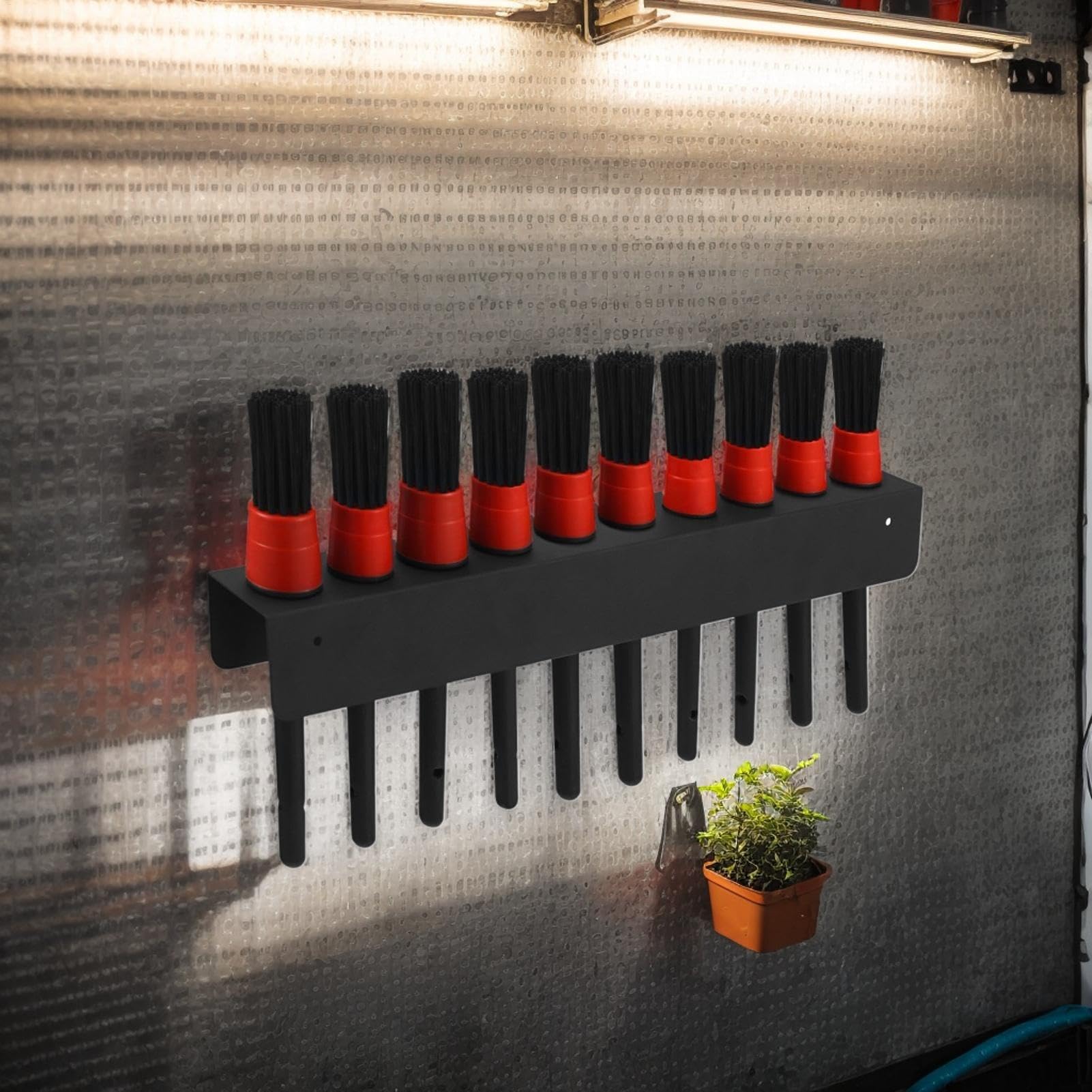 Car Detailing Brush Holder, 10 Holes Wall Mounted Metal Detailing Brush Holder Rack Organizer with Mounting Hardware for Garage Workshop Car Beauty Shop