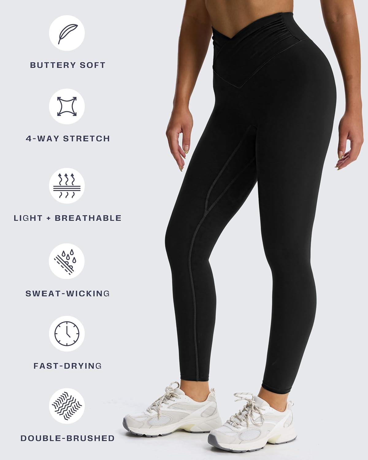 Aoxjox High Waisted Yoga Pants for Women Hidden Scrunch Cross-Waist Buttery Soft Crossover Workout Venus Leggings 26" - Image 5