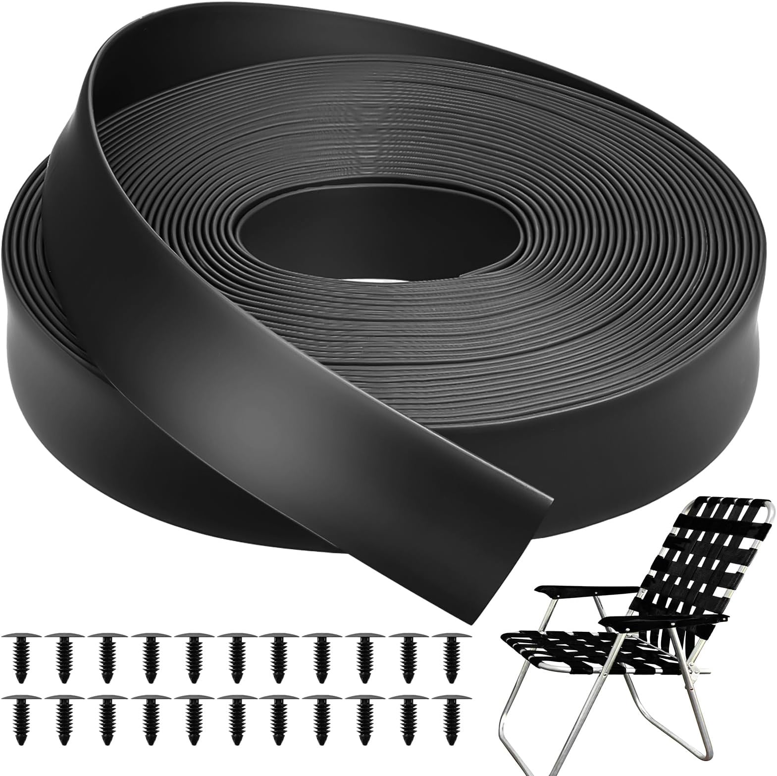 Sintuff 50 ft Long 2" Wide Vinyl Chair Strapping Lawn Chair Webbing Matte Finish Replacement Vinyl Straps for Repair for Outdoor Garden Lounge Furniture(Black)