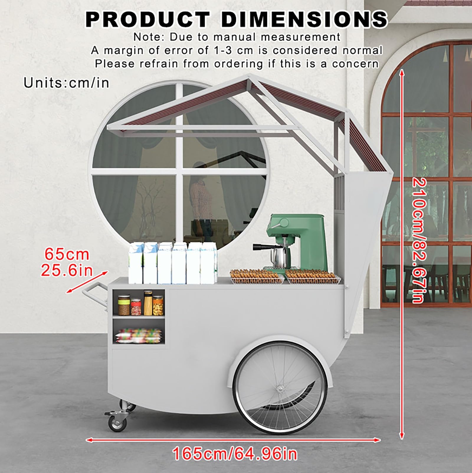 Carrello portatile per alimenti con tettoia, ruote bloccabili, cabina per snack e giocattoli, bancarella per cibo da strada, scaffale per mercati, festival, eventi e vendita all'aperto