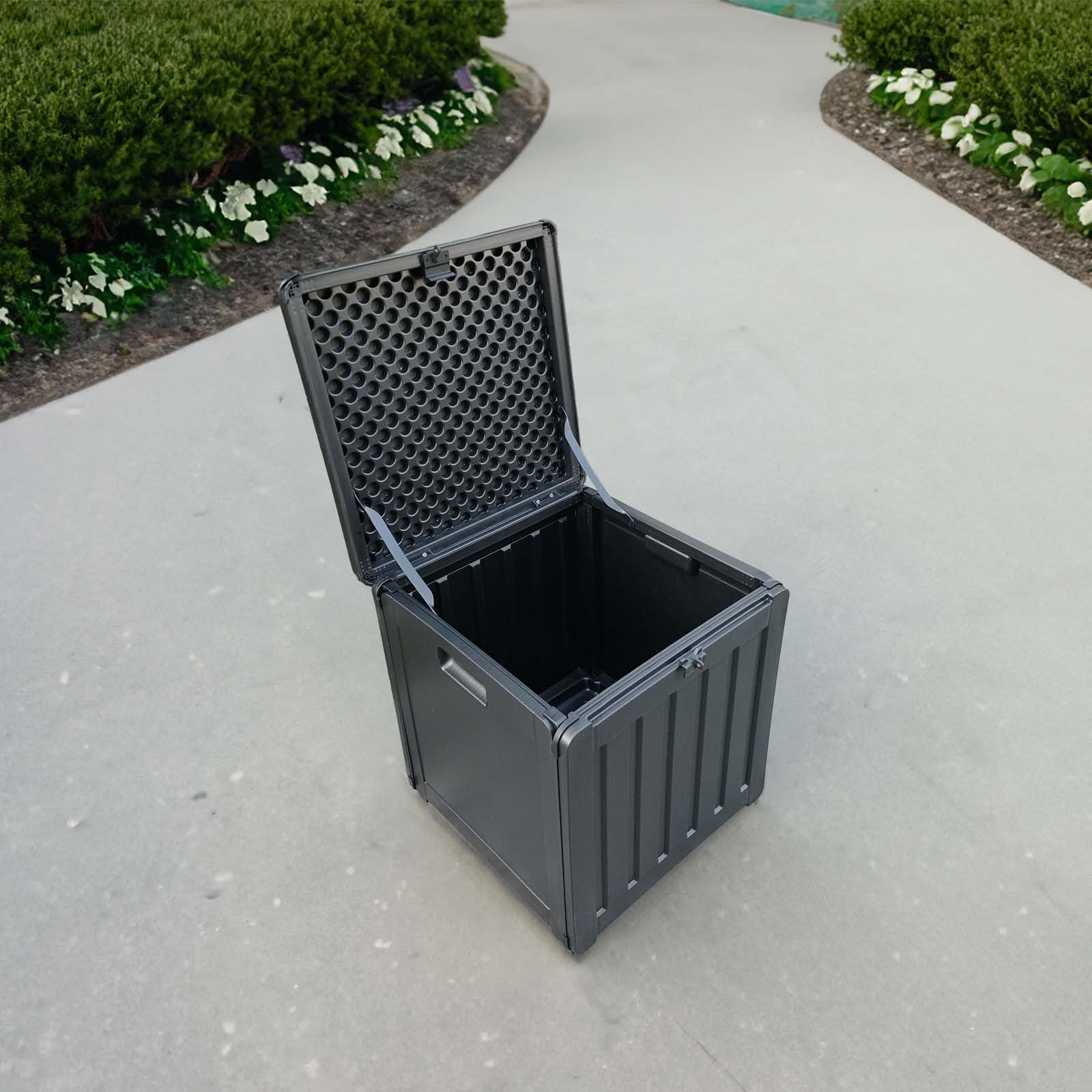 Gardiun Coffre en Résine Extérieur Soften Small 42,8x42,8x46,4 cm 76L, Sangle de Fixation pour Couvercle et Poignées Latérales