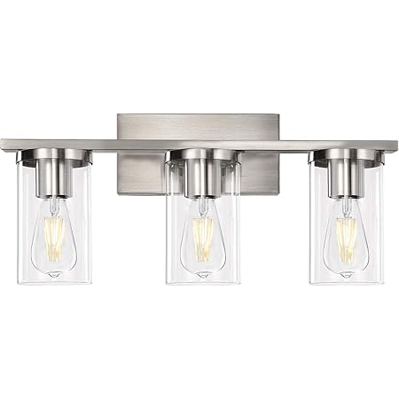 Brushed Nickel Bathroom Vanity Light, 3-Light Metal Wall Sconce Fixtures for Bathroom Lighting ...