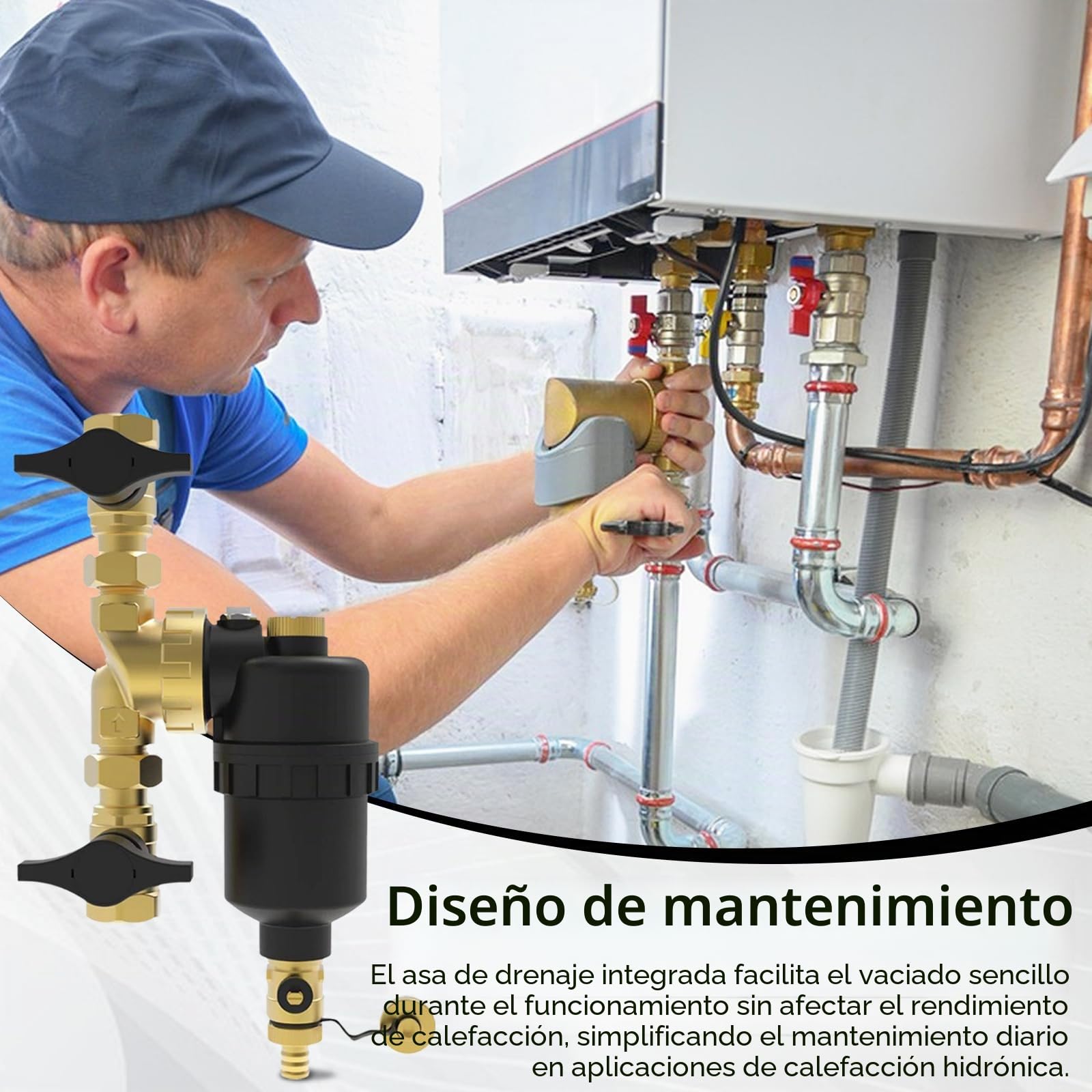 Separador Magnético De Lodos Dn 25, Filtro Magnético De 1″ Con Válvulas De Cierre Para Sistemas De Calefacción Colector De Suciedad Y PartíCulas Metálicas