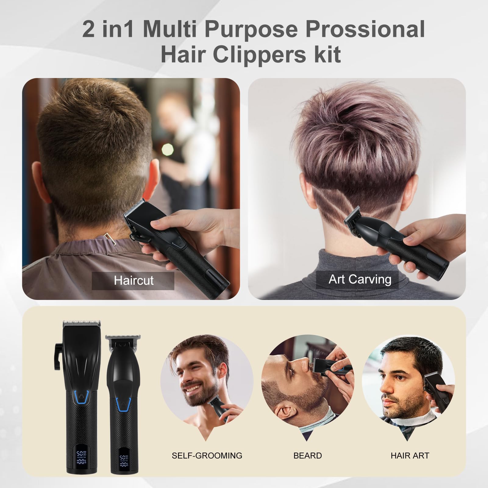 Cortapelos Hombre Profesional, con LED Pantalla, De Barba Afeitadora Para Hombres Niños Familia Cortadora, USB Hair Clipper Set