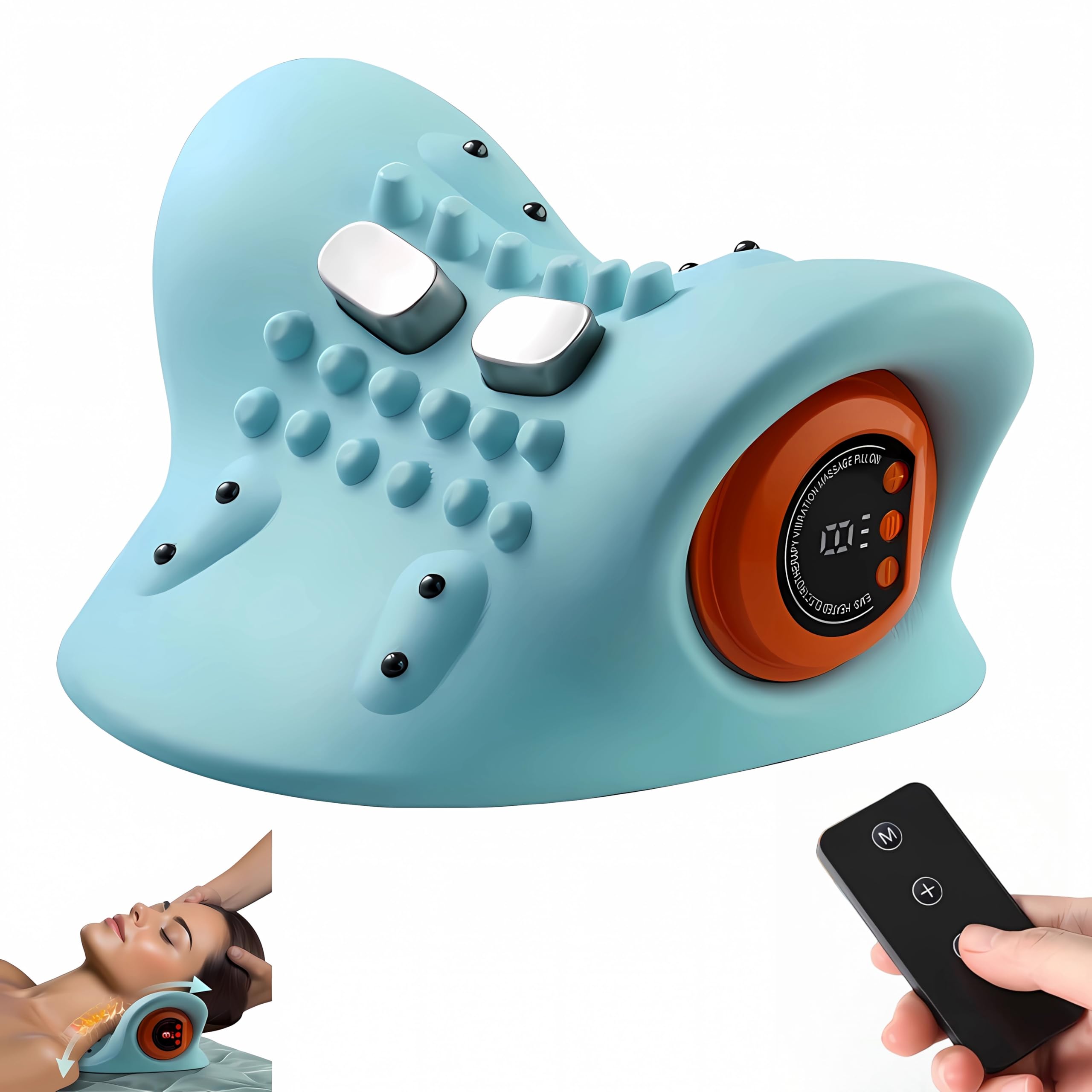 2025 New Neck Massager ?Rechargeable Portable Massage Pillow, Low-Frequency Pulse Massage Technology, Constant Temperature Hot Compress Function, with Remote Control