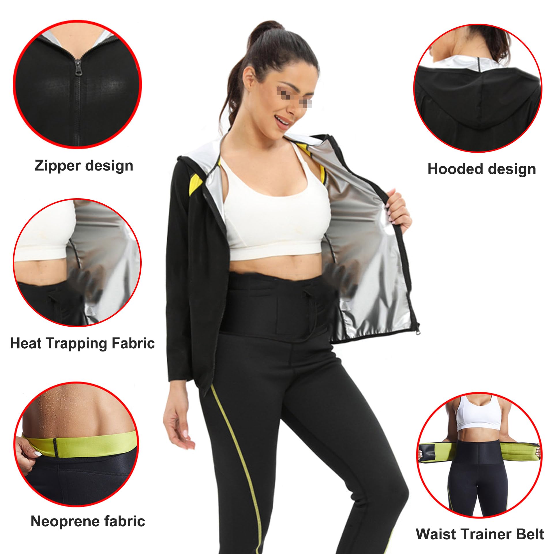 Traje Sauna Mujer, Fajas Reductoras Mujer Adelgazantes, Trajes De Sudoración para Fitness Yoga Running, Traje De Sudor Pérdida De Peso - Conjunto De Pantalón Superior