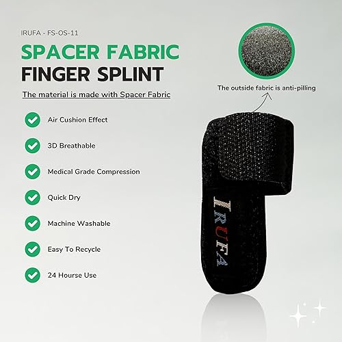 Miniatura 2 de IRUFA, FS-OS-11, férula de dedo de tela transpirable 3D, soporte estabilizador para gatillo roto, dedo de bloqueo de mazo doblado curvado,