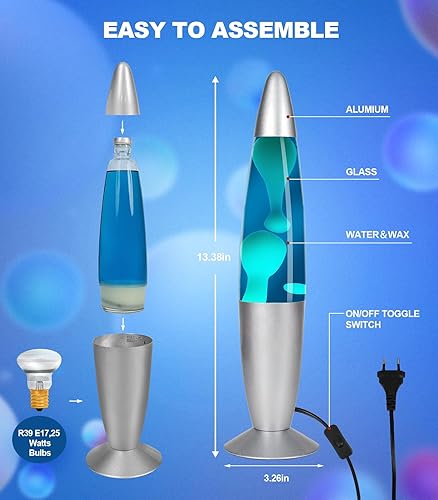 Miniatura 4 de AONESY Lámpara de lave de 13.5 pulgadas, azul con cera blanca, 13.5 pulgadas, lámpara de mesa relajante, luz nocturna, decoración del hogar, sala de