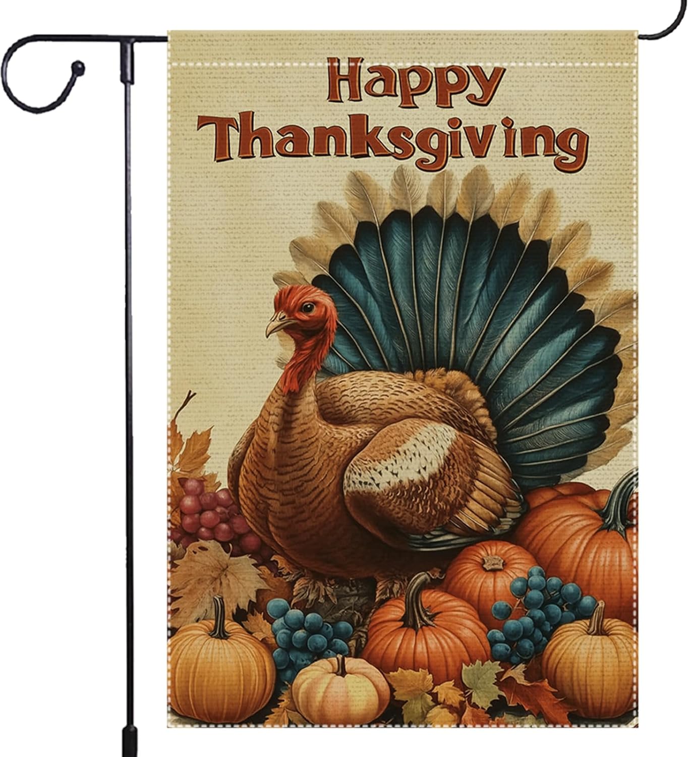 Hanksgiving Garden Flag 12x18 inch Double-Sided Burlap Fall Turkey Garden Flags for Thanksgiving Day Harvest Autumn Yard House Outside Deco