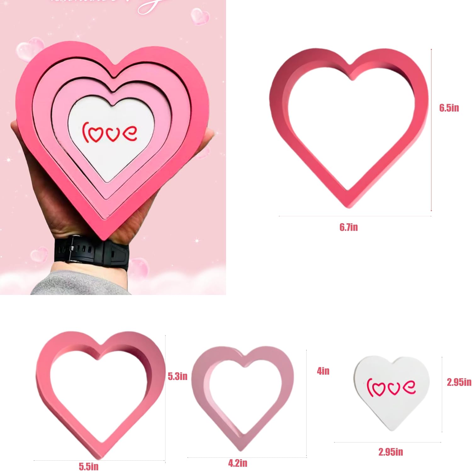 Valentine Heart Wood Decoration Set for Home & Wedding - 4 pcs Wooden Freestanding Signs for Tiered Tray, Mantel, Shelf. Rustic Famhouse Eco-Friendly Table Centerpiece