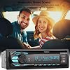 Radio estéreo multimedia para auto de un DIN, pantalla LCD de 7 caracteres, Bluetooth con llamadas manos libres y transmisión de música, reproducción USB y entrada AUX, receptor AM/FM con control remoto inalámbrico 5