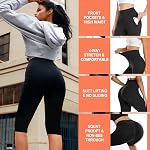 DHSO 3 Pack Knee Length Leggings with Pockets High Waisted Capri Pants Biker Shorts for Women Yoga Workout Summer