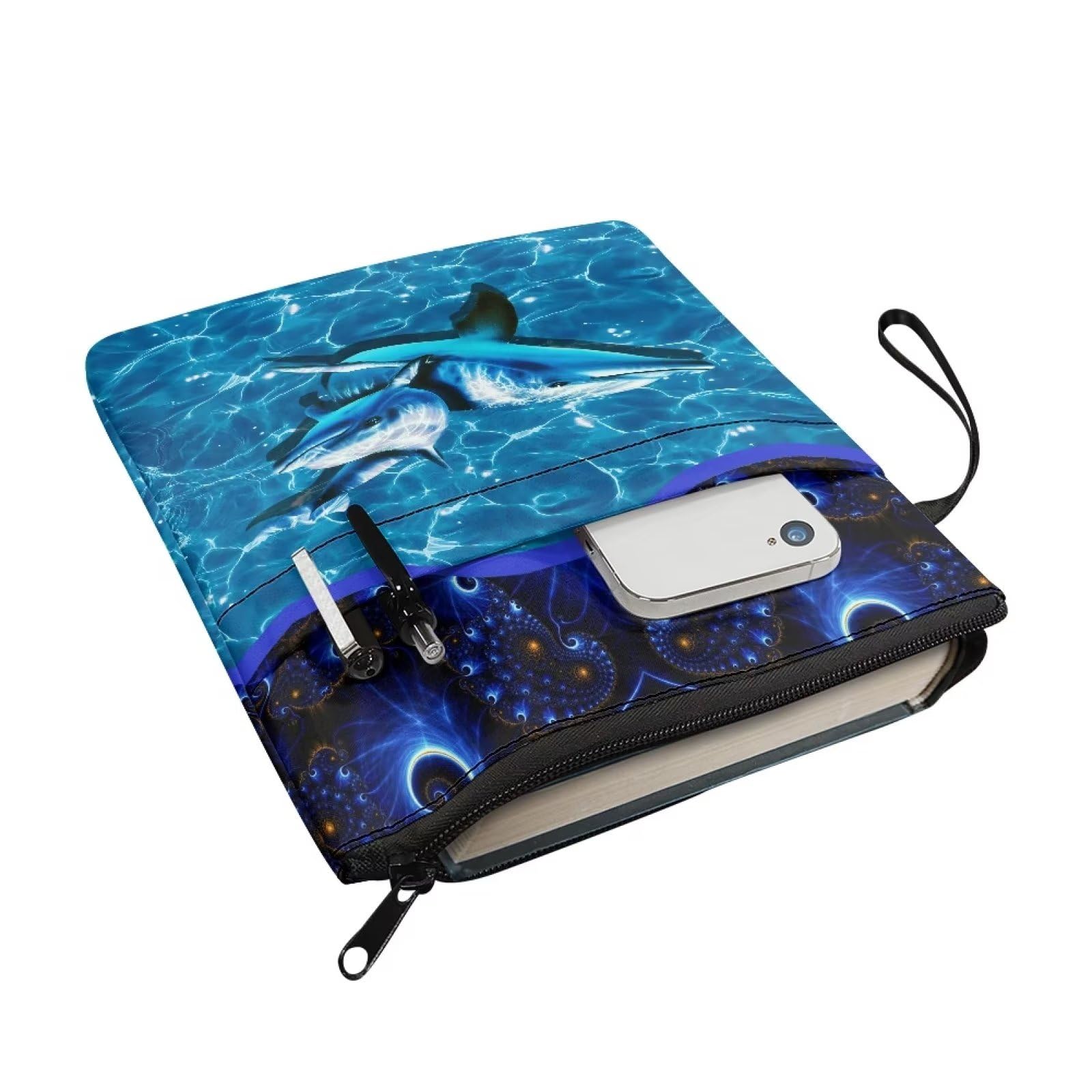 ZIATUBLES Dolphin Print Book Sleeve for Book Lovers with Zipper Book Nerd Book Protector - Image 2