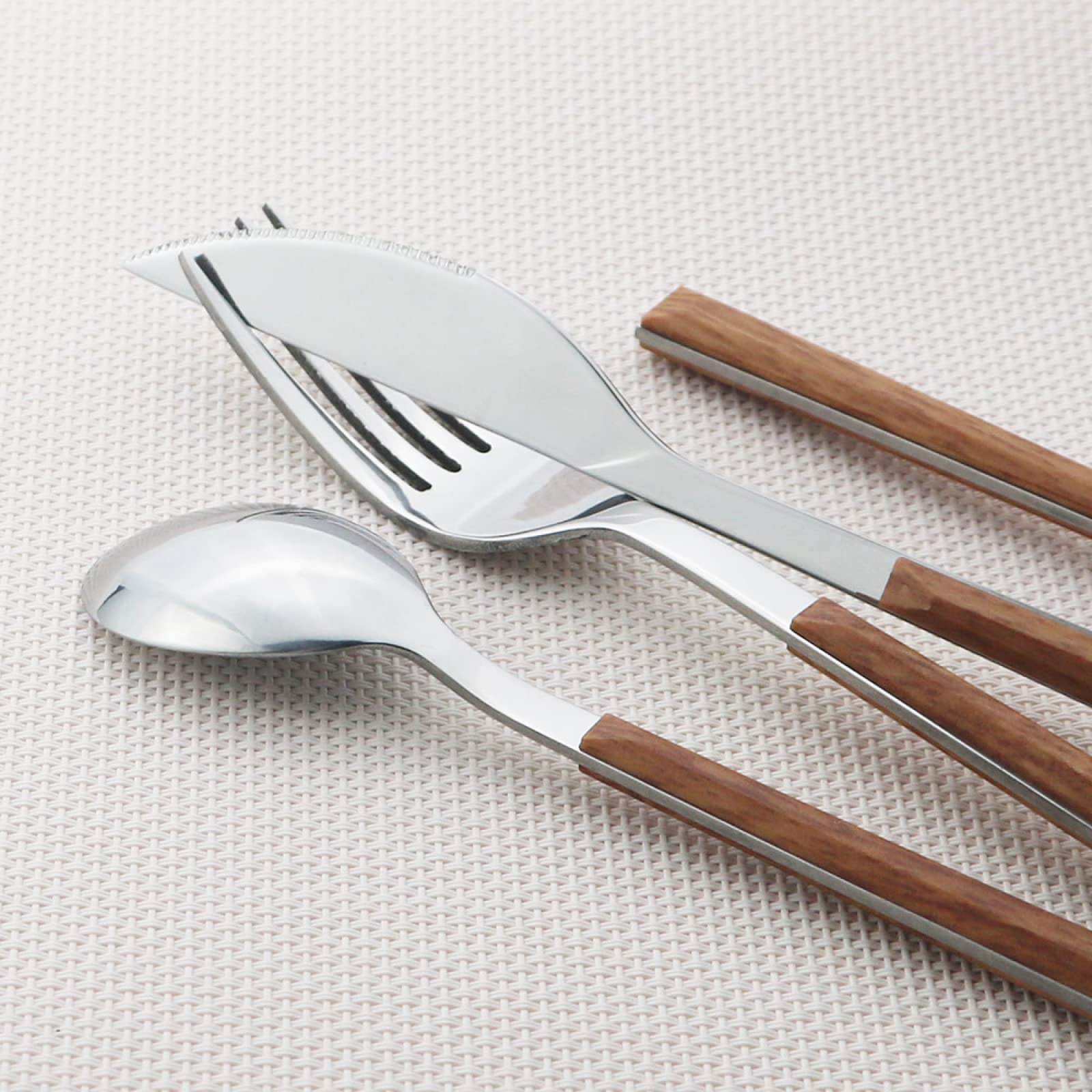Juegos De Cubertería Juego De Vajilla De Acero Inoxidable Con Mango De Madera De Imitación Cuchillo De Cocina Tenedor Cuchara Juego De Vajilla 30Uds. De Madera