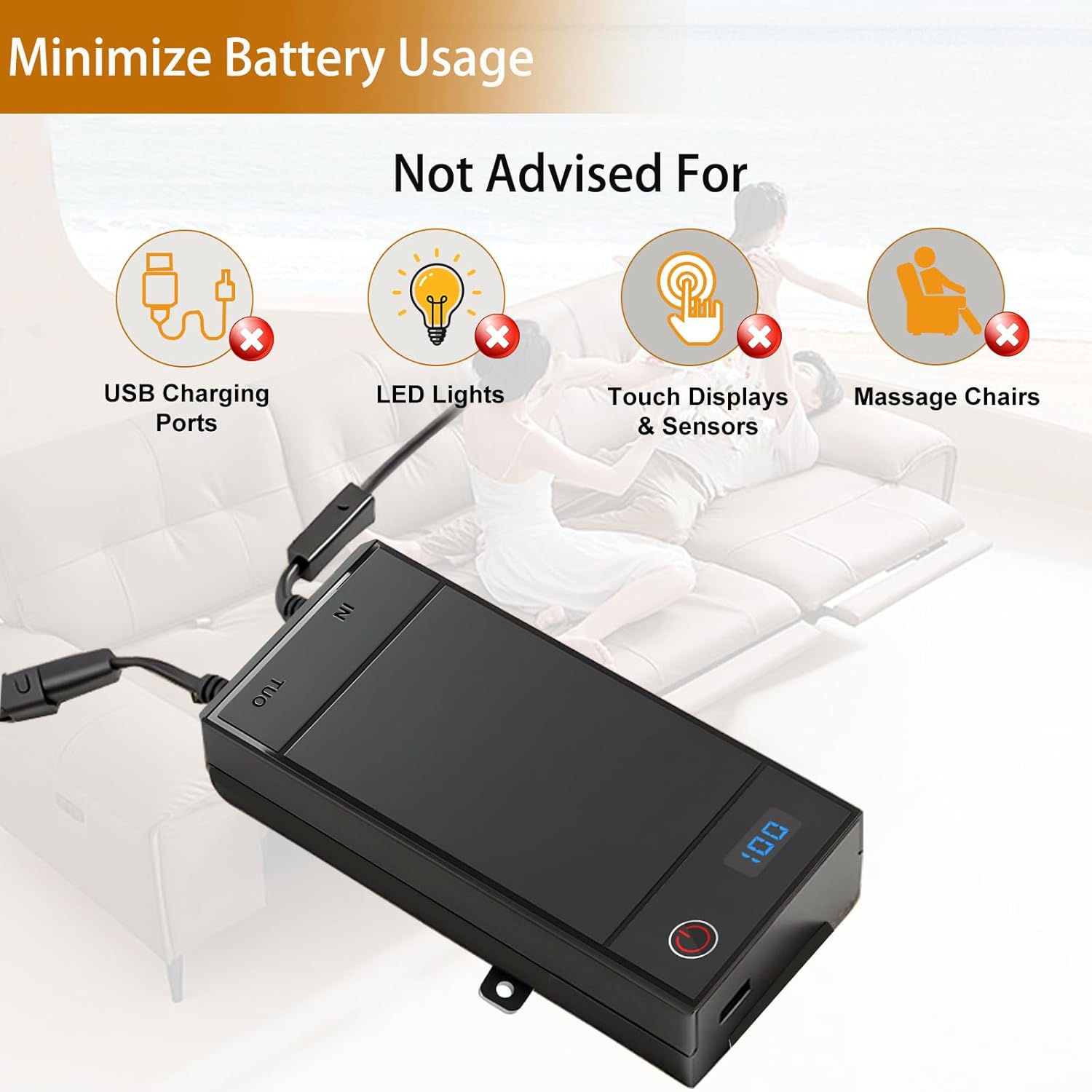 2 Pack Battery Packs for Reclining Furniture - 2500mAh with LCD Display for Electric Recliners, Power Sofas, Lift Chairs and Couch - only Compatible with 2-Pin Connector Motion Furniture