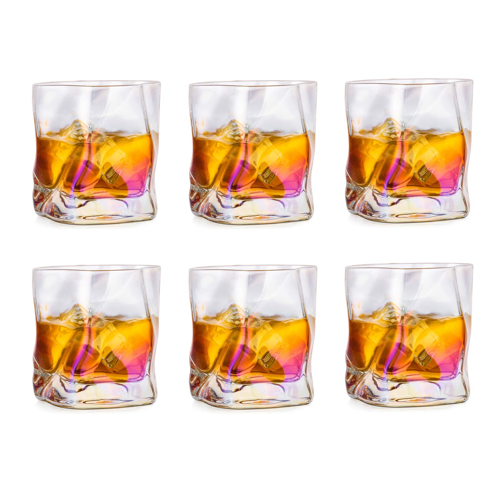 Irregular Whiskey Glasses Set of 6 Whisky Gift Set for Men, Tumbler Glasses Drinking for Birthday Dad Fathers Day Retirement Husband Grandad for Rum Gin Bourbon