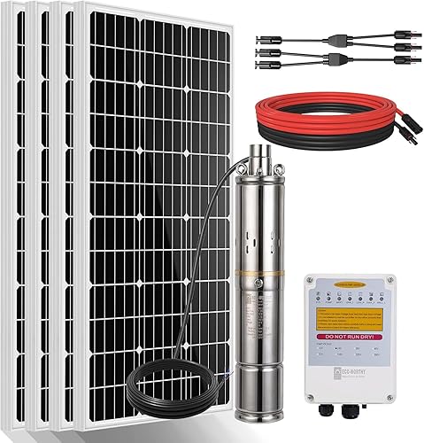 Miniatura 9 de ECO-WORTHY Kit de bomba de agua solar de 24 V, flujo grande de 3.2 GPM, 2 paneles solares de 100 vatios + bomba de pozo sumergible + controlador