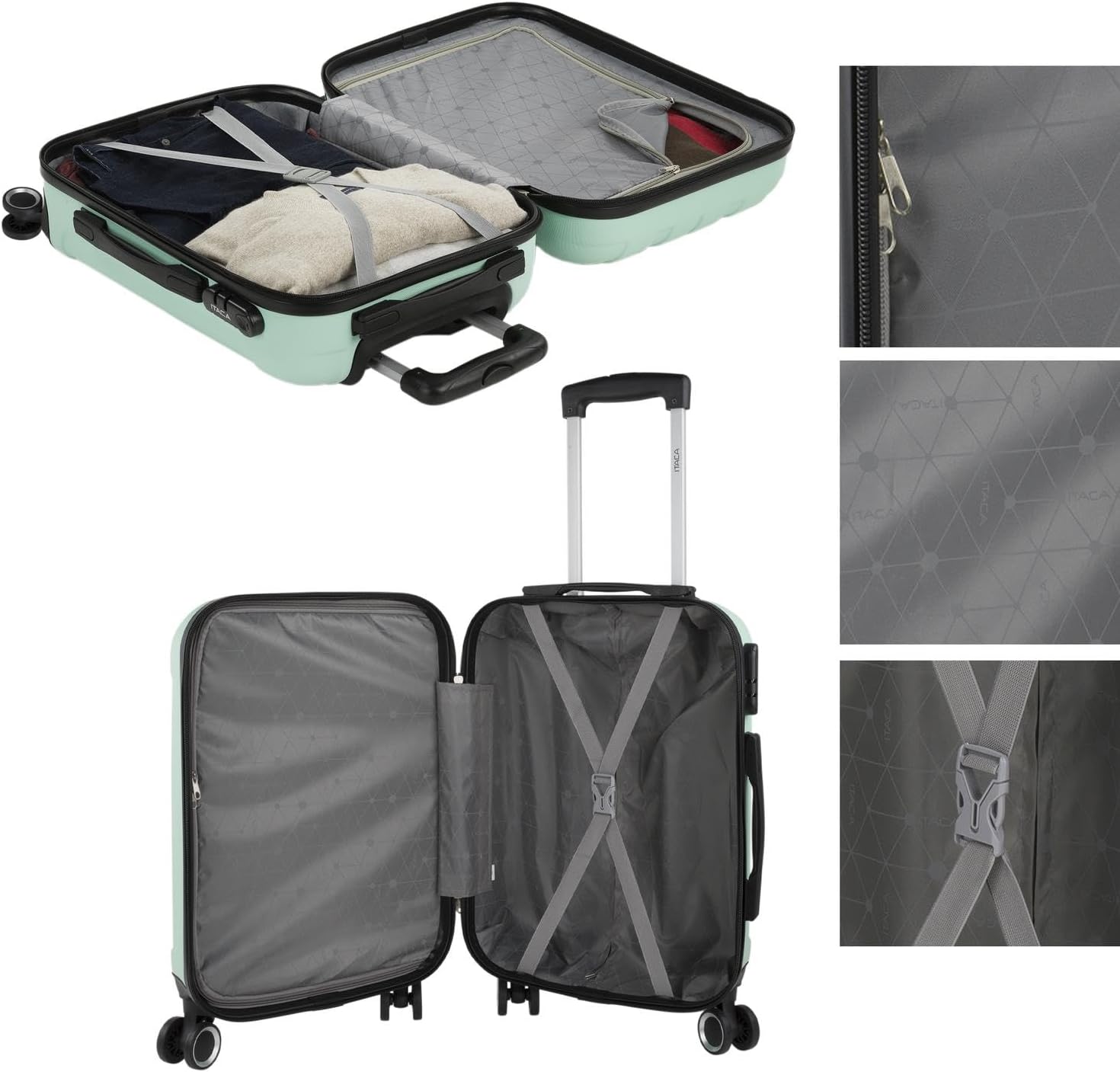 ITACA - Valise Cabine 55x35x20 Rigide Légère à Roulette 4 Roues Pivotantes avec Combinatie Hangslot Bagage Cabine Idéal pour Voyager en Avion Petite Valise Compacte, Turquoise : ITACA