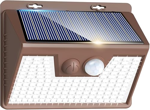 Miniatura 20 de Peasur Luces solares con sensor de movimiento para exteriores, paquete de 2 140 luces LED para valla, impermeable, marco blanco, iluminación de