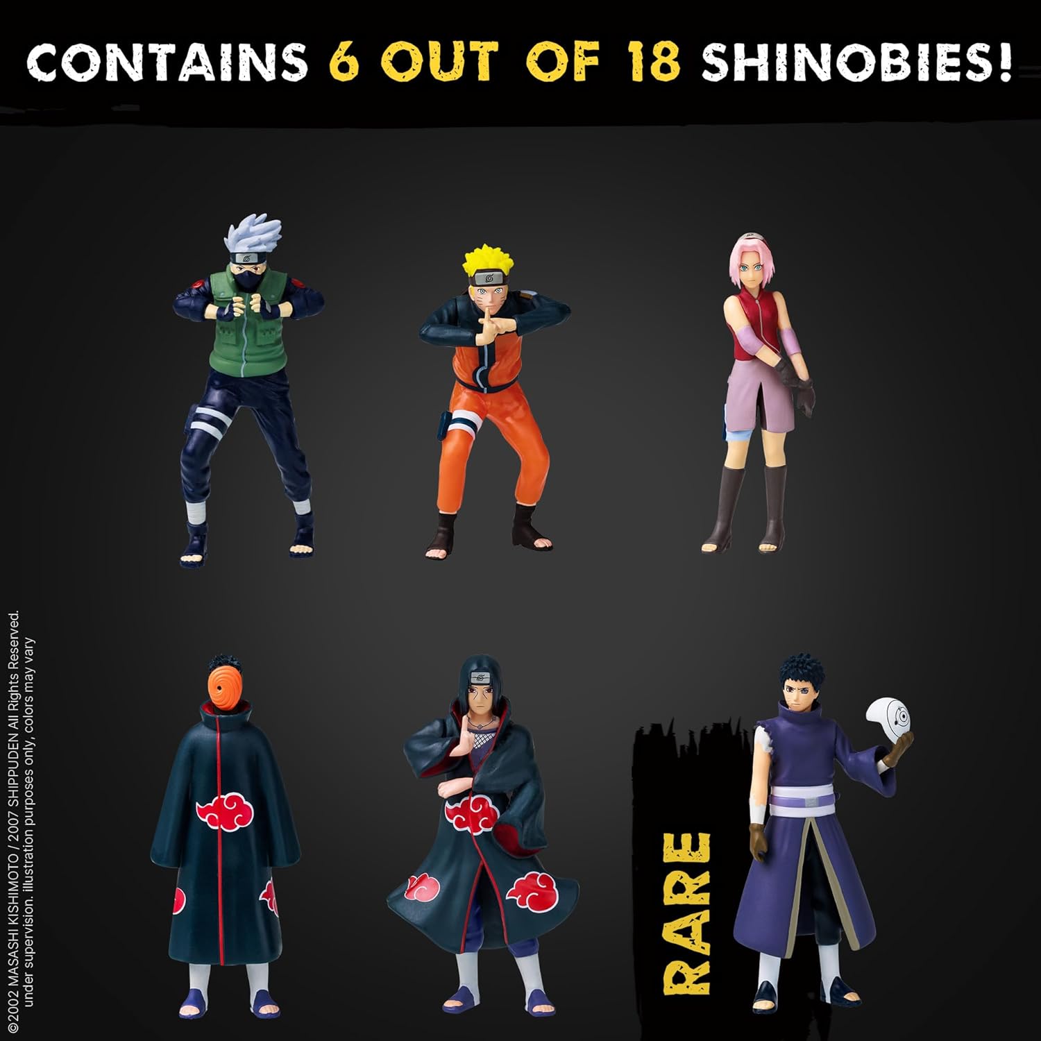 P.M.I. Naruto Shippuden Collectible Mini Figures 6 Pack Deluxe Box | Anime Action Toy Set Featuring Team 7 Ninjas, Akatsuki, Legendary Sannin & Rare Shinobi (Assortment A)