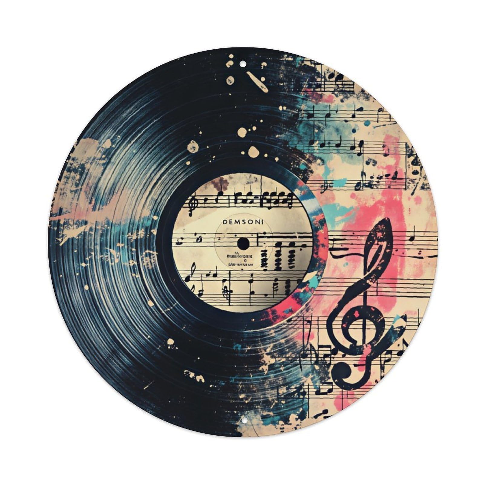 Ldfuieksufg Style Round Vintage Vinyl Music Note Decor Wall Plaque Vintage Aluminium Metal Sign, Retro Wall Decor For Home, Bar, Garage & Farmhouse 20X20cm
