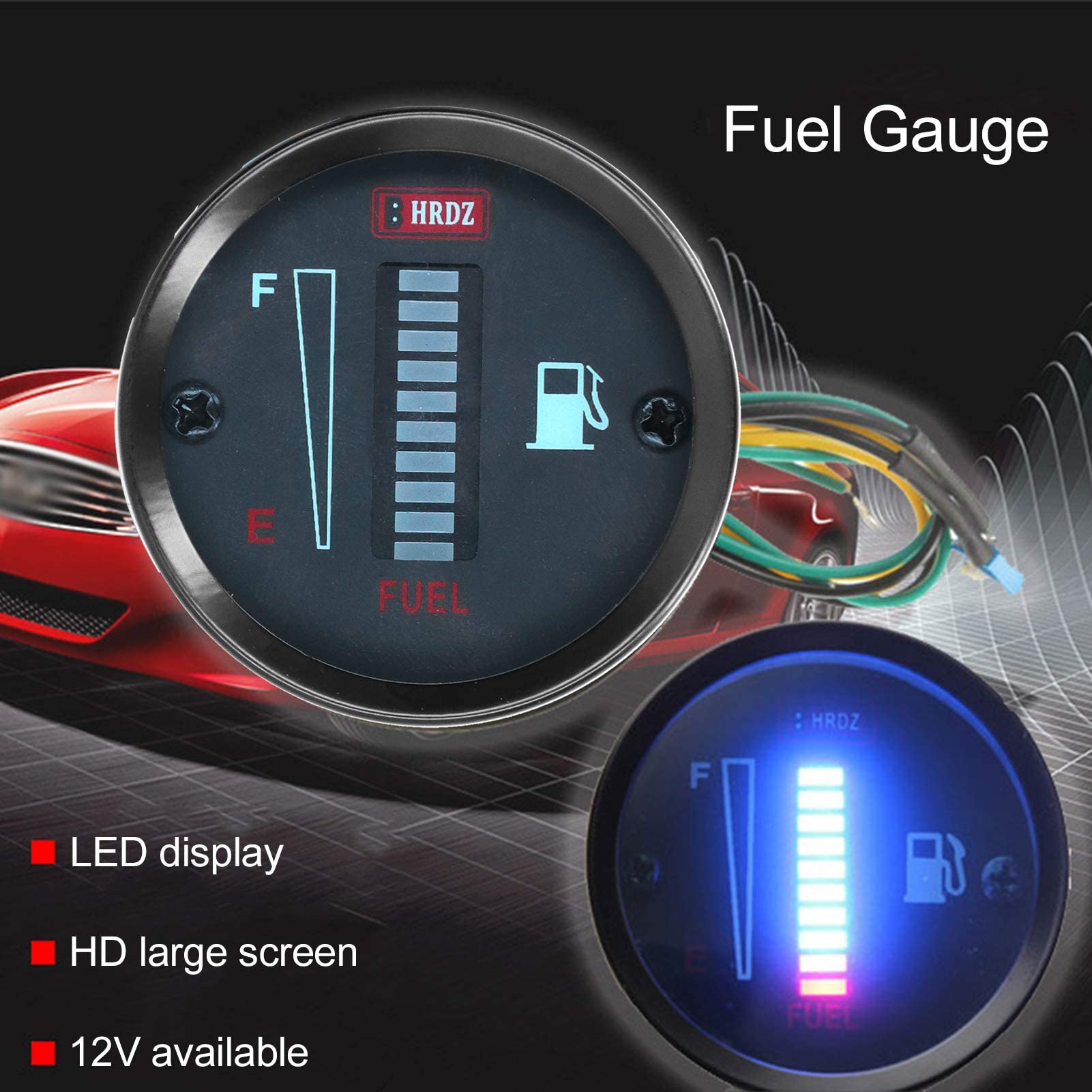 Indicatore Livello Carburante Moto LED 12V 52mm, Indicatore Rotondo Resistenza Regolabile per Motociclette
