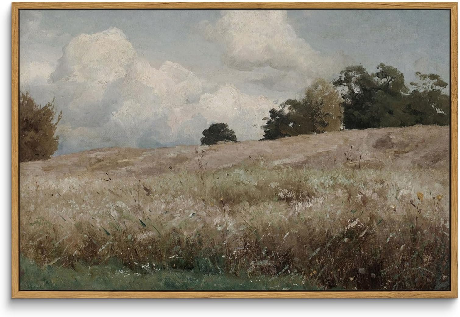 InSimSea Framed Canvas Wall Art Vintage Decor, Farmhouse Scenery Vast Field Grassland Paintings, Large Prints, Nature Landscape Wall Decoration for Living Room Bedroom Bathroom Home Decor, 16"x24"