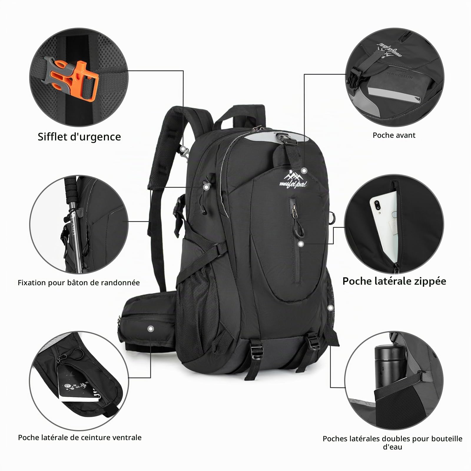 Amythe Sac à Dos École Garçons 8 à 15 ans Randonnée Grand Léger 33 L, Noir | Imperméable Voyage Ergonomique Noir Daypack Multi-Poches Spacieux Robuste pour École Loisir Toutes Saisons