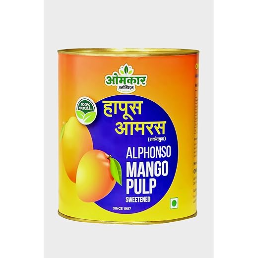 OMKAR ASSOCIATE'S | 100% Alphonso Mango Pulp | Pure Ratnagiri Hapus | Amaras | No Preservatives, Colors | 3.1Kg