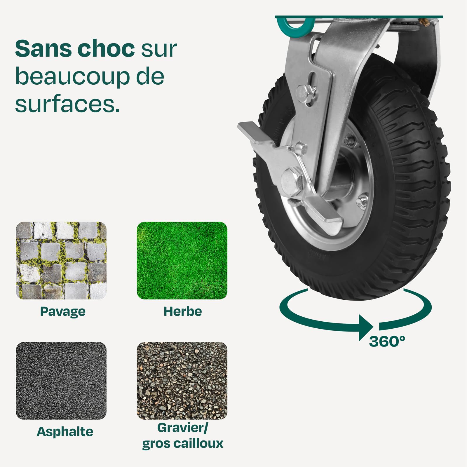 VONROC Roues Pneumatiques pour Chariot TT503XX – Set 4 Roues Gonflables – Absorption Chocs & Vibrations – Upgrade Premium Chariot 300 kg