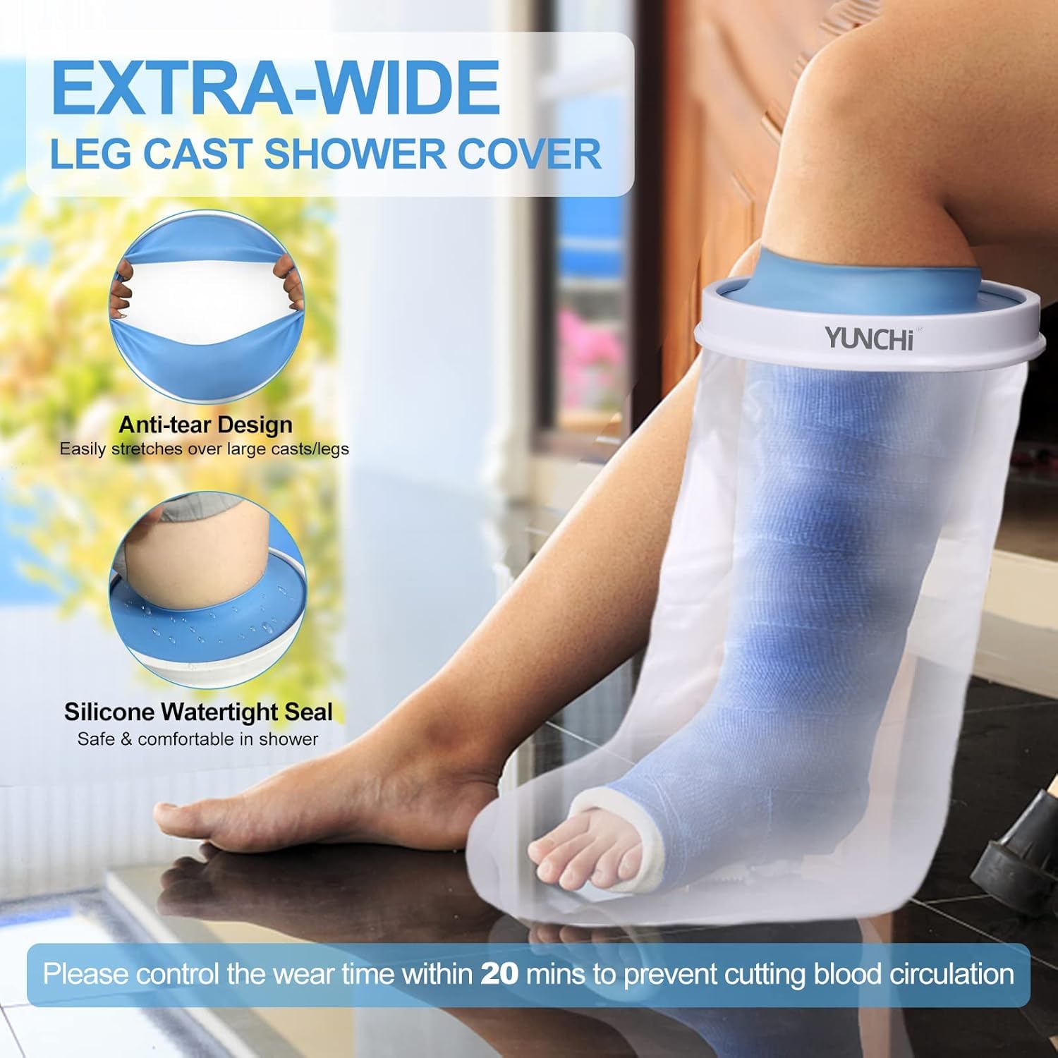 YUNCHI Funda impermeable para piernas extra anchas para adultos de ducha, protectores de pies herméticos extra grandes, XL, adultos, cirugía de pies, funda para botas para ducha (adulto XL pierna