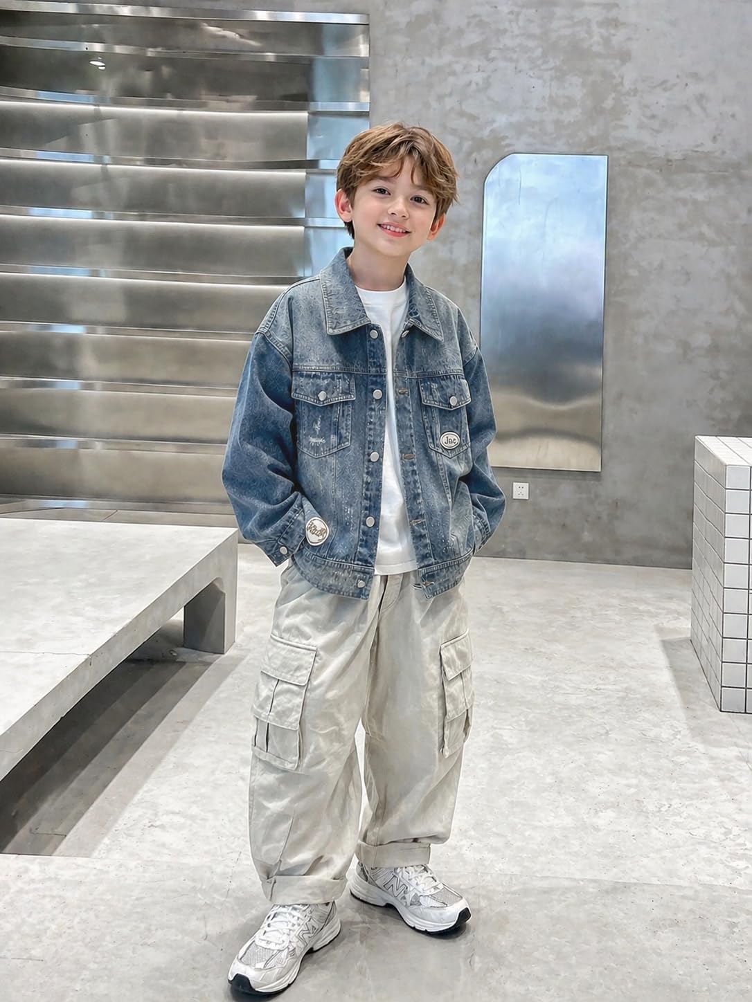 Rolanko Boys Denim Jacket Classic Jean Jackets Gift for Kids Oversized Trucker Jacket Layering Cowboy Coat 5-13Y
