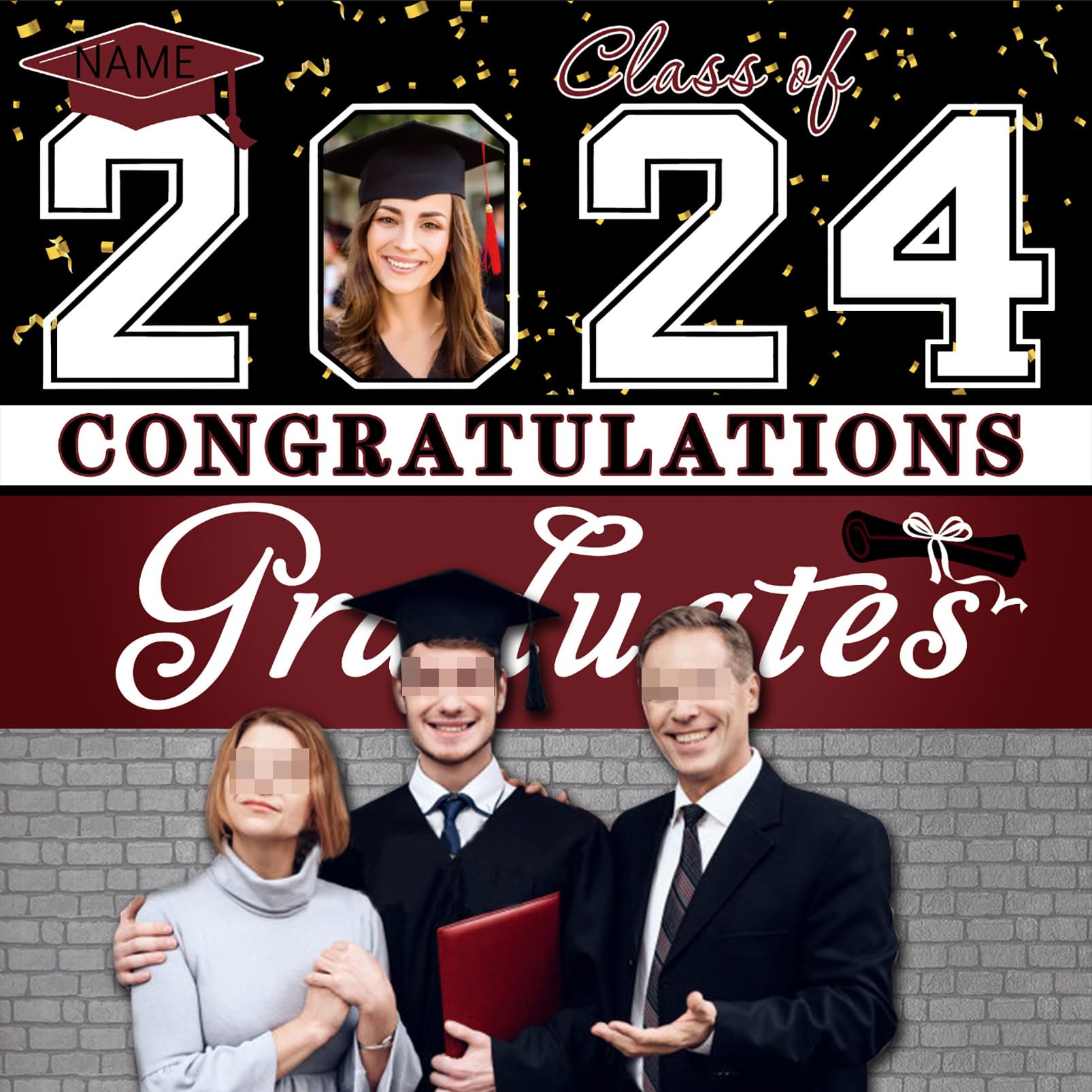 Snapklik.com : Custom Graduation Backdrop Banner Maroon Large Congrats ...