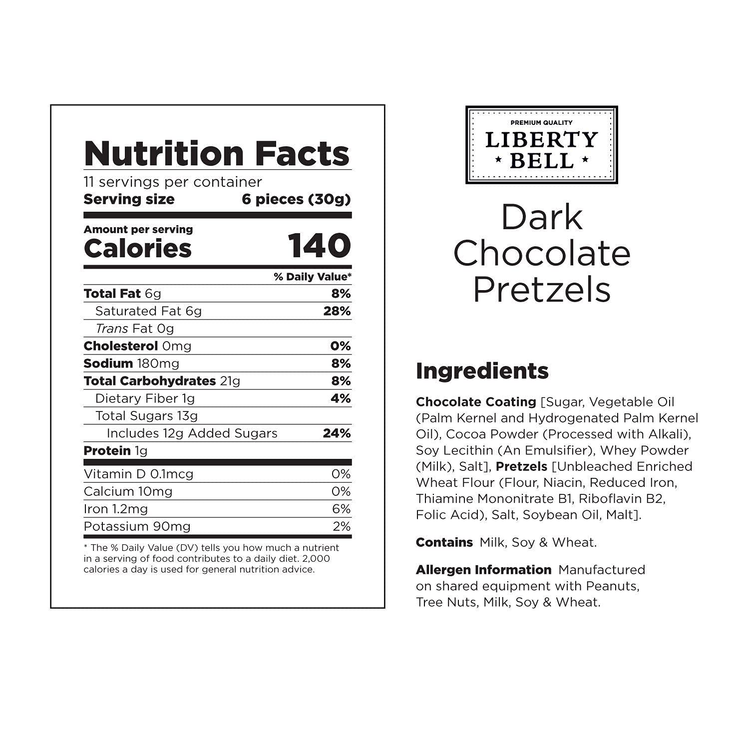 Liberty Bell Dark Chocolate Covered Pretzels, Mini Pretzels Dipped in Dark Chocolate, 12 Ounce Bag (2 Pack)