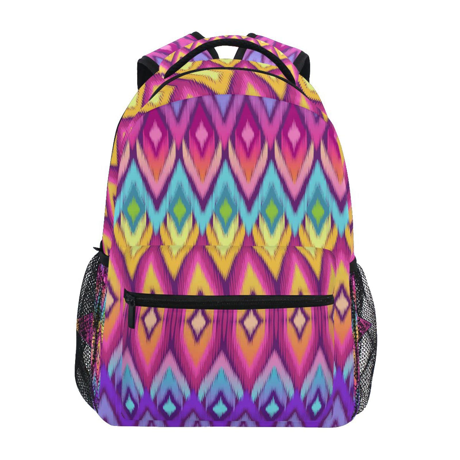 Aztec Geometrischer Regenbogen Schulrucksack für Mädchen Jungen Kinder Schultaschen Rucksack Niedliche Büchertaschen Tagesrucksack Leichte Reise Laptop Tasche Kleinkind Umhängetasche, mehrfarbig, Größe L