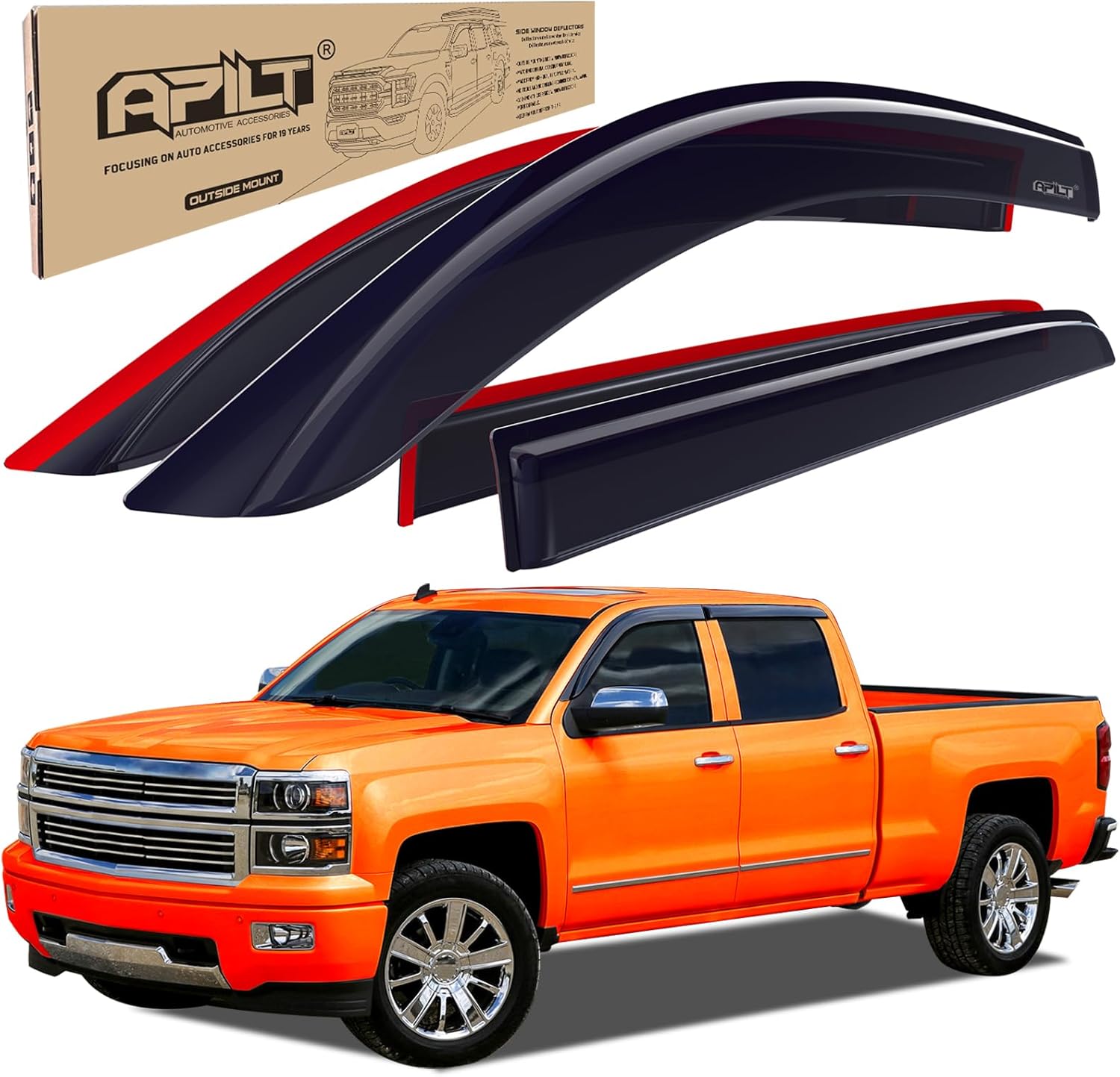 Outside-Mount Rain Guards Window Visors for 2007-2013 Chevy Silverado/GMC Sierra 1500,2007-2014 Silverado/Sierra 2500&3500 HD Crew Cab Truck Accessories Dark Smoke 4pcs Set with Thicker INCOMPLETE
