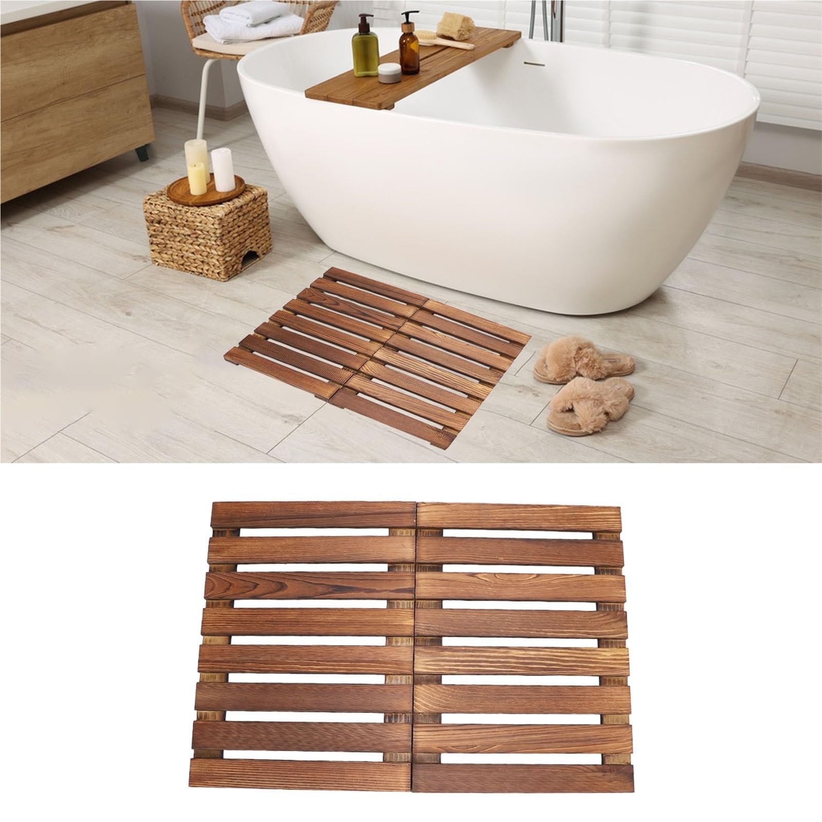 Tappetino da bagno pieghevole in legno, doccia, bagno, versatile, for uso interno ed esterno, pavimento for spa, sauna, piscina