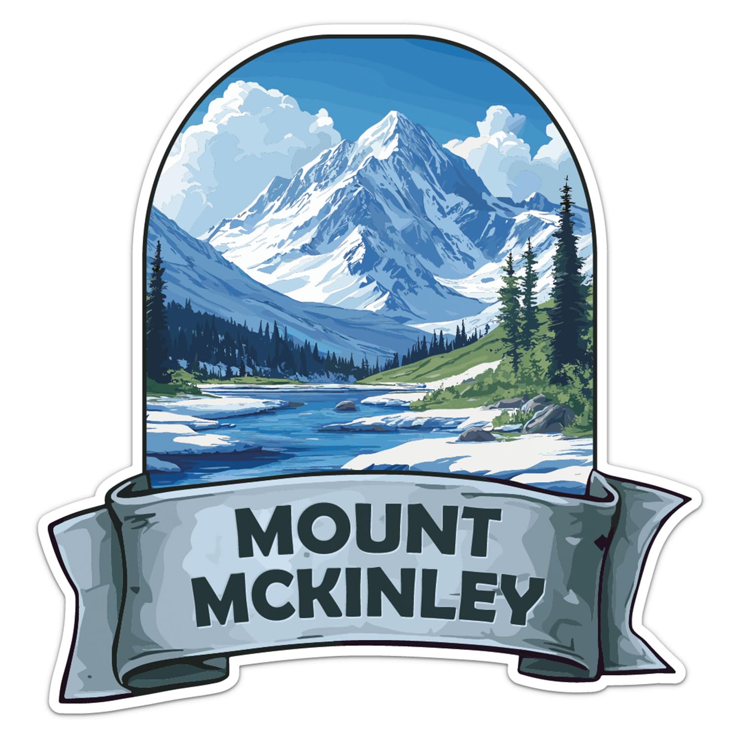Mount McKinley National Park Sticker - Waterproof Vinyl Decal for Car Bumper, Laptop, Luggage, Water Bottle, Phone Cases, Wall, Window, Sticker Size -
