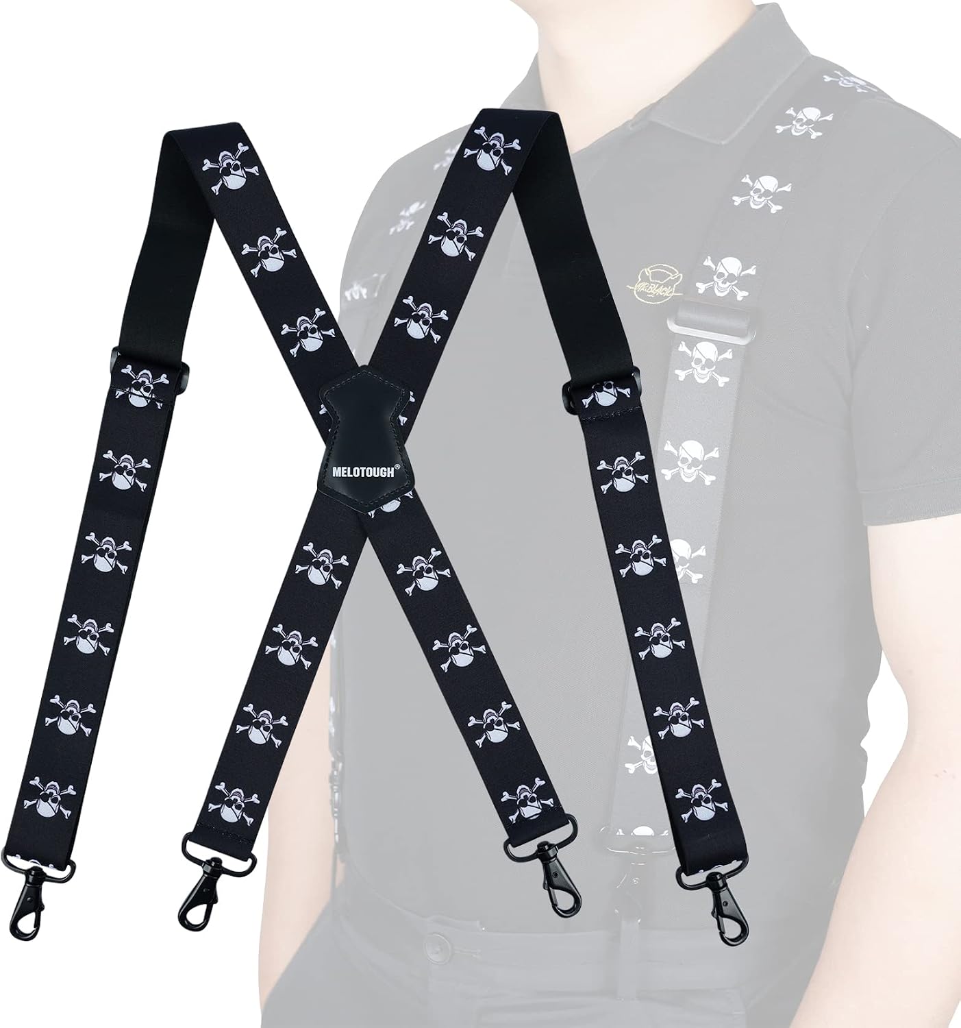 MELOTOUGH Men's Suspender 1.5/2 Inch Wide Suspenders Full Elastic X Back Suspender with Snap Hooks