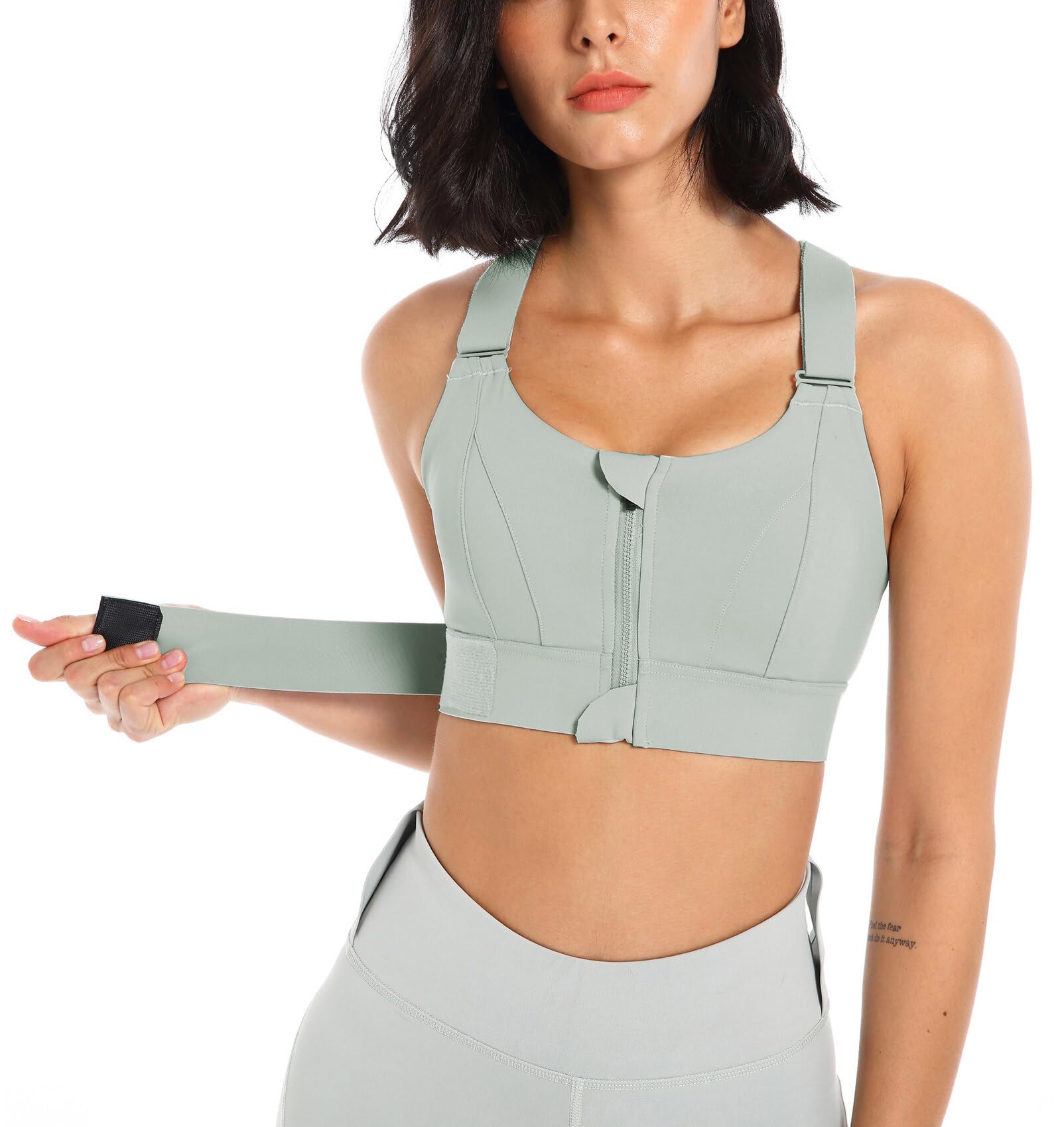 Sports Bra for Women Zip Front Workout Bras High Impact Running Bras Wireless Post Surgery Tank Tops Bra
