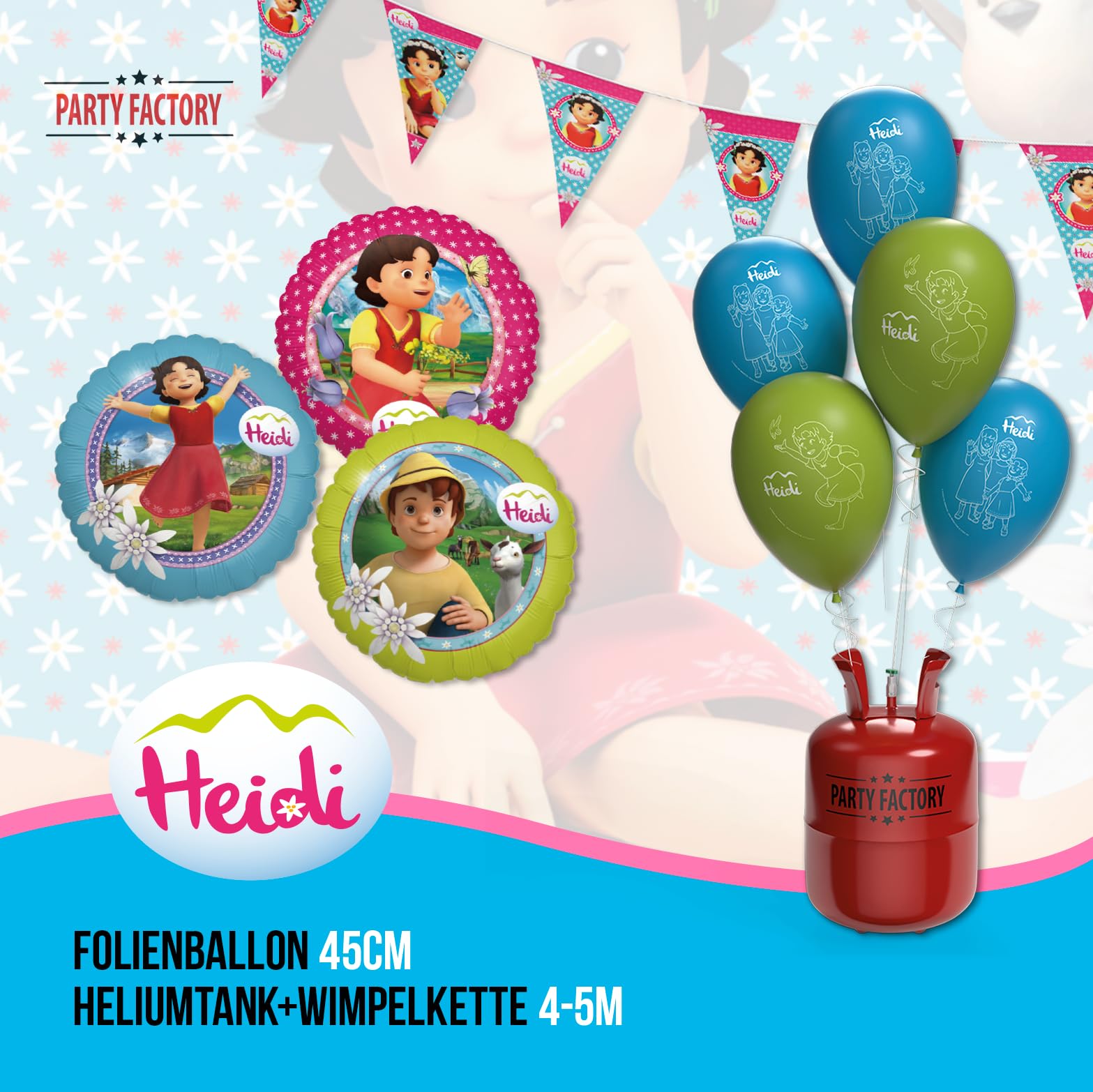 Heidi – Zeichentrick Geburtstagsdeko Komplettset für Kinder - 63 tlg. Tischdeko Pappgeschirr mit Wimpelkette für Kindergeburtstag & Mottopartys - Party Deko Bundle mit Tellern, Servietten etc.