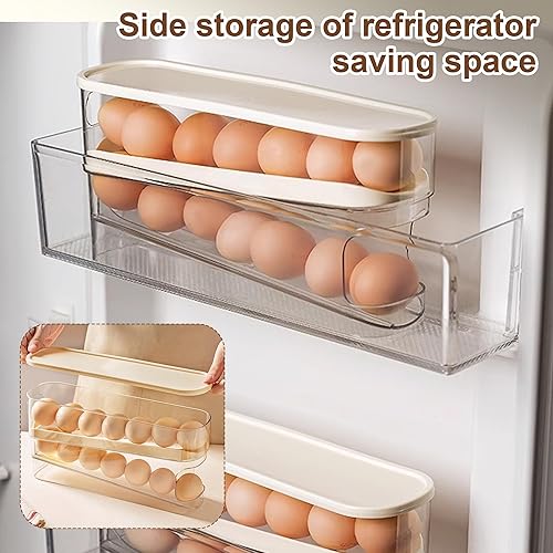 Miniatura 6 de Soporte para huevos para nevera, organizador de huevos para refrigerador de desplazamiento automático para huevos, dispensador rodante, contenedor