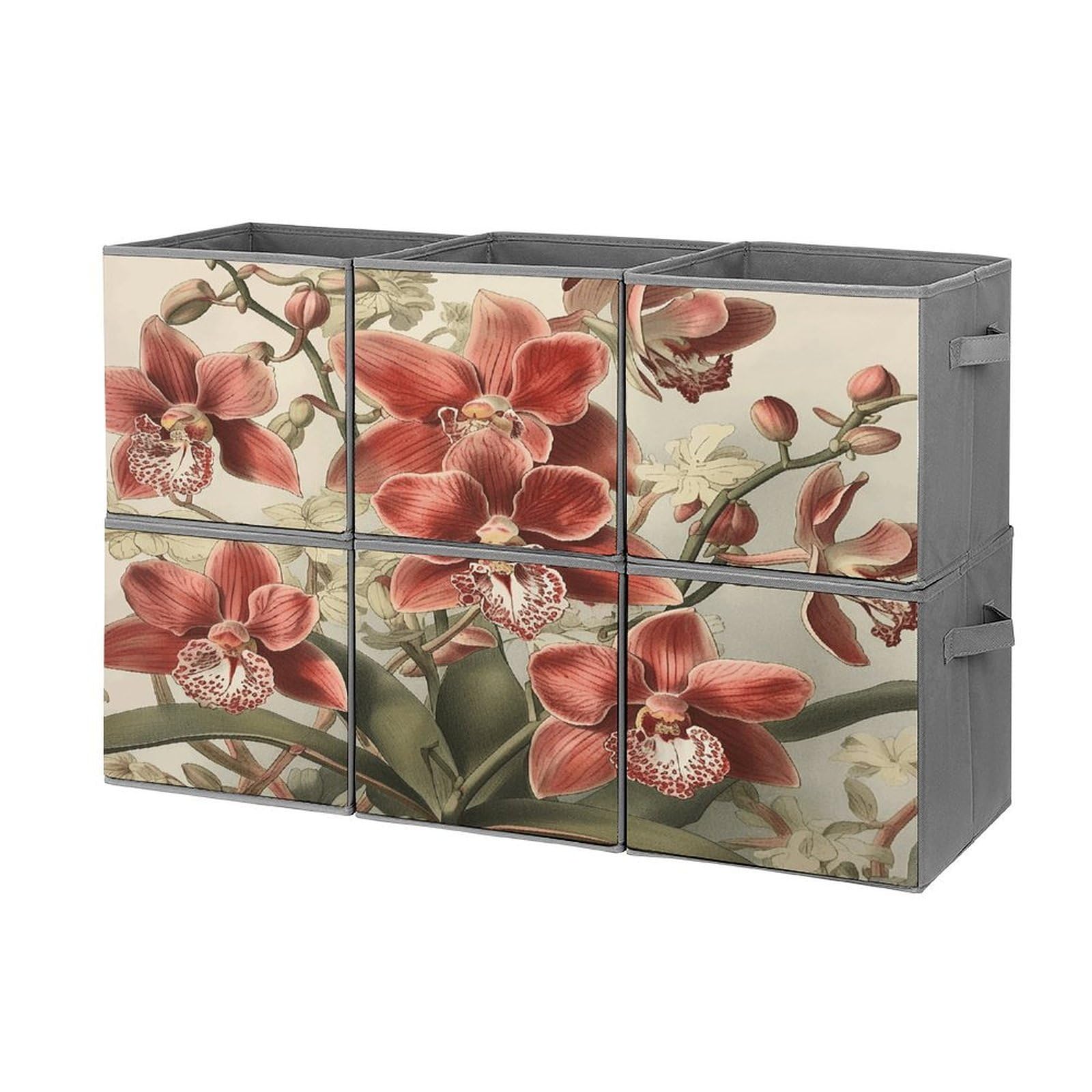 Btcowzrv Style Hand Drawn Plants Storage Cubes, 6 Pack Oxford Fabric Foldable Collapsible Bins With Handles, Cubby Storage Baskets Boxes For Closet Shelves Office Organization